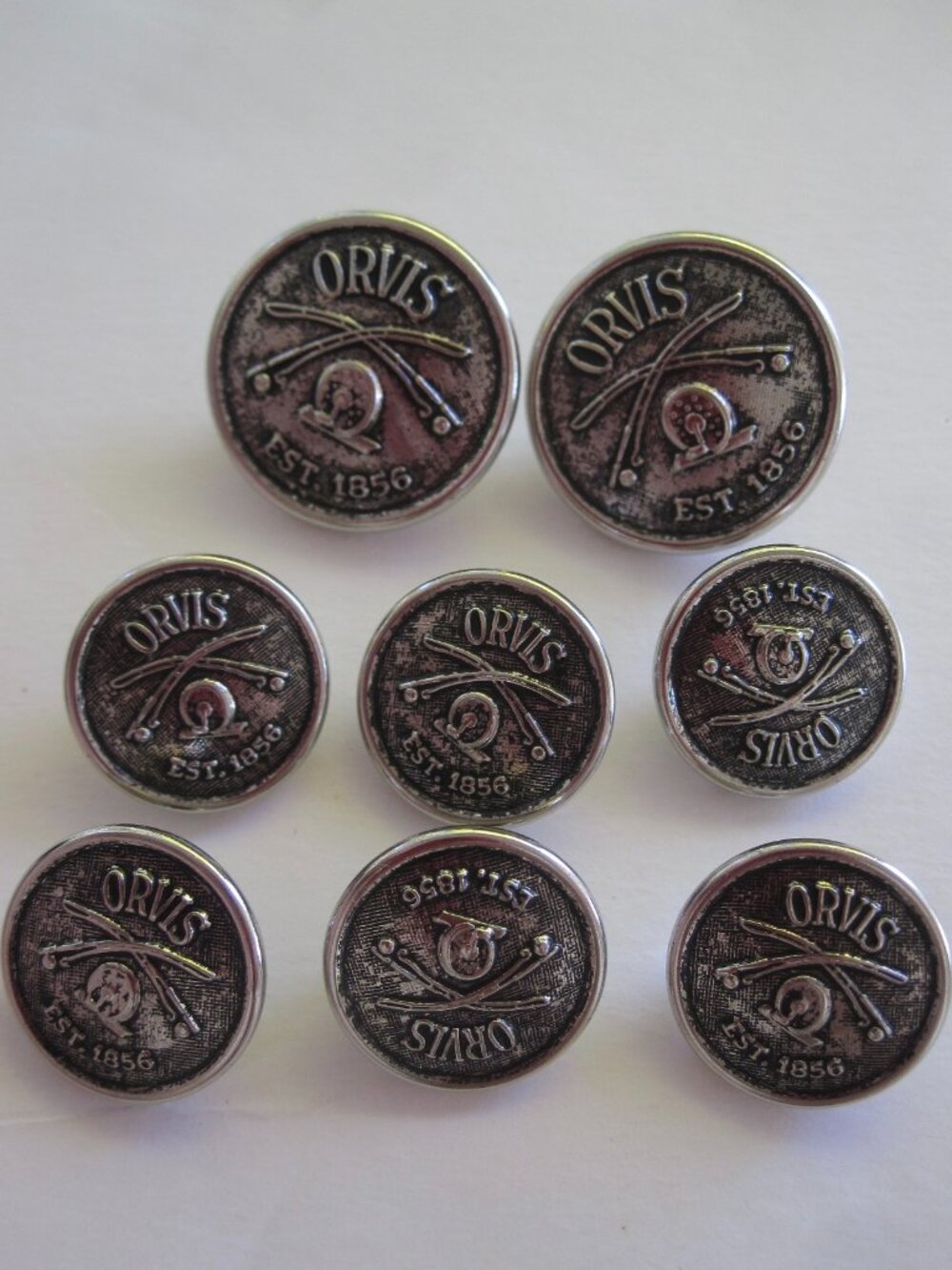Vintage Orvis 8 Blazer Replacement Buttons Silver Gray Tone Rod & Reel Waterbury